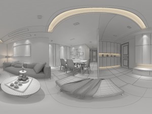 panoramic modern style living room restaurant space 40 3D Model