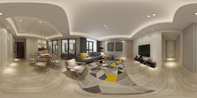 panoramic modern style living room restaurant space 41 Model 3D .c4d .max .obj .3ds .fbx .stl .blend 
