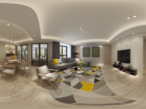 panoramic modern style living room restaurant space 41 3D Model