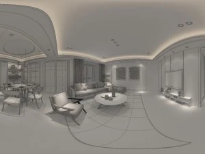 panoramic modern style living room restaurant space 41 3D Model