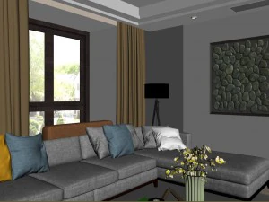 panoramic modern style living room restaurant space 41 3D Model