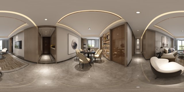 panoramic modern style living room restaurant space 42 3D Modell .c4d .max .obj .3ds .fbx .stl .blend