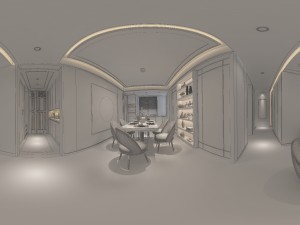 panoramic modern style living room restaurant space 42 3D Modell