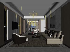 panoramic modern style living room restaurant space 42 3D Modell