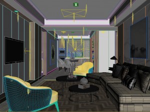 panoramic modern style living room restaurant space 42 3D Modell