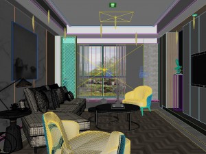 panoramic modern style living room restaurant space 42 3D Modell