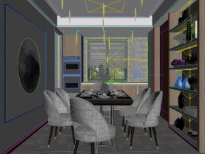 panoramic modern style living room restaurant space 42 3D Modell