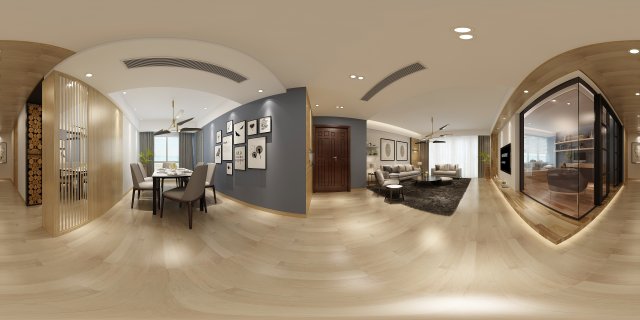 panoramic modern style living room restaurant space 43 Modello 3D .c4d .max .obj .3ds .fbx .stl .blend 