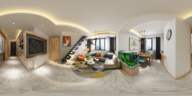 panoramic modern style living room restaurant space 44 Modelo 3D .c4d .max .obj .3ds .fbx .stl .blend