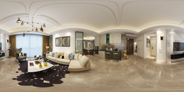 panoramic modern style living room restaurant space 45 3D Model .c4d .max .obj .3ds .fbx .stl .blend 