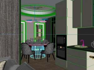 panoramic modern style living room restaurant space 45 3D Model