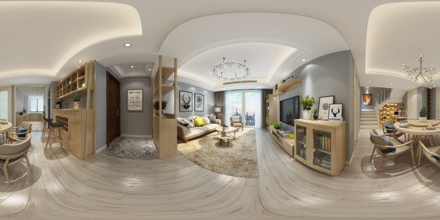 panoramic modern style family living room restaurant 46 3D मॉडल .c4d .max .obj .3ds .fbx .stl .blend 