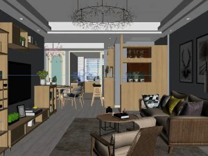 panoramic modern style family living room restaurant 46 3D Model
