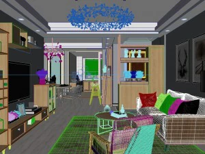 panoramic modern style family living room restaurant 46 3D Model