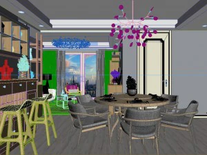 panoramic modern style family living room restaurant 46 3D Model