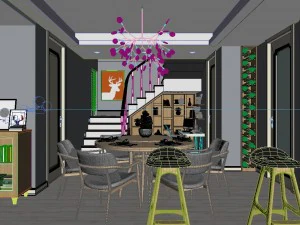 panoramic modern style family living room restaurant 46 3D Model