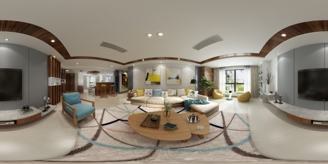 panoramic modern style living room dining room 47 Model 3D .c4d .max .obj .3ds .fbx .stl .blend 