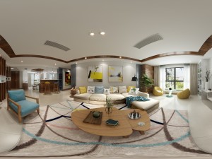 panoramic modern style living room dining room 47 3D Модель