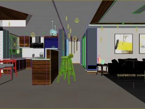 panoramic modern style living room dining room 47 3D Model