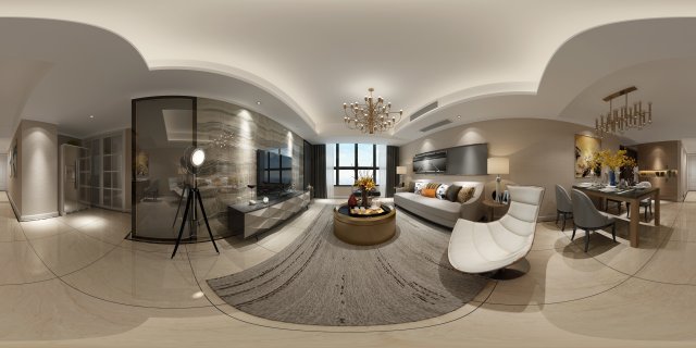 panoramic modern style living room restaurant space 49 Modèle 3D .c4d .max .obj .3ds .fbx .stl .blend 