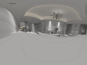 panoramic modern style living room restaurant space 49 3D Model