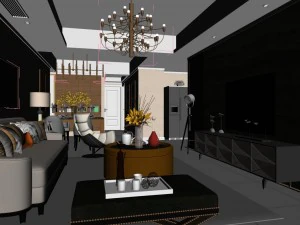 panoramic modern style living room restaurant space 49 3D Model