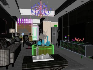 panoramic modern style living room restaurant space 49 3D Model