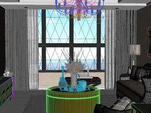 panoramic modern style living room restaurant space 49 3D Model