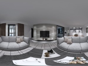 panoramic modern style living room restaurant space 50 3D Model