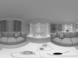 panoramic modern style living room restaurant space 50 Model 3D