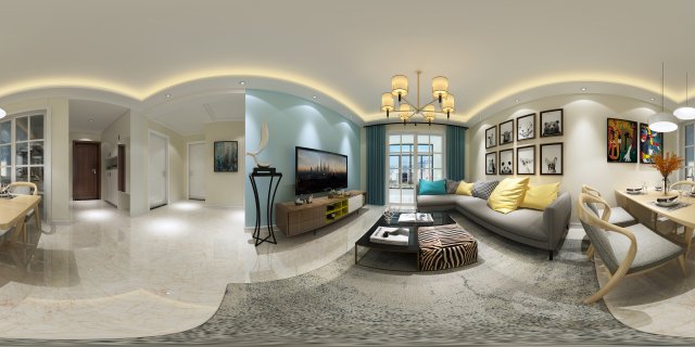 panoramic modern style living room restaurant space 51 3D Model .c4d .max .obj .3ds .fbx .stl .blend 