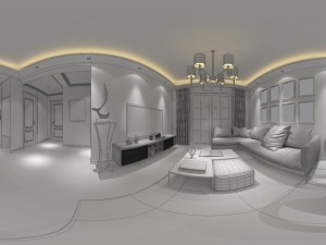 panoramic modern style living room restaurant space 51 3D Model