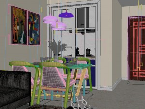 panoramic modern style living room restaurant space 51 3D Model