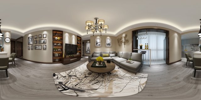 panoramic modern style living room restaurant space 52 3Dモデル .c4d .max .obj .3ds .fbx .stl .blend 