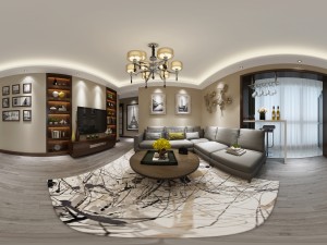 panoramic modern style living room restaurant space 52 3D Model
