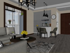 panoramic modern style living room restaurant space 52 3Dモデル