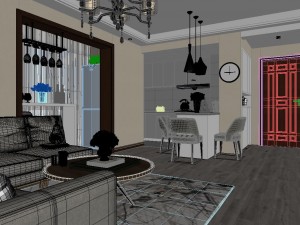 panoramic modern style living room restaurant space 52 3Dモデル