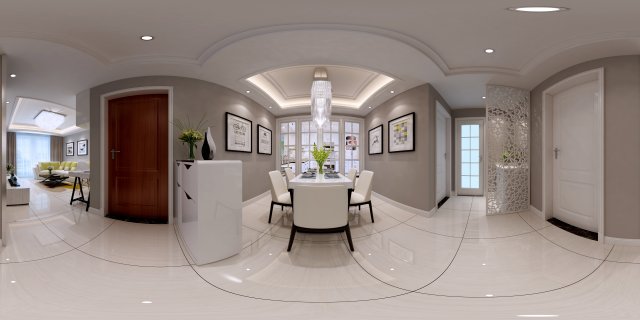 panoramic modern style living room restaurant space 53 3D Model .c4d .max .obj .3ds .fbx .stl .blend 