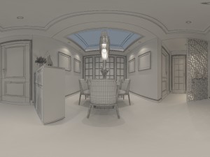 panoramic modern style living room restaurant space 53 3D Model