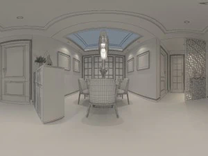 panoramic modern style living room restaurant space 53 3D Model