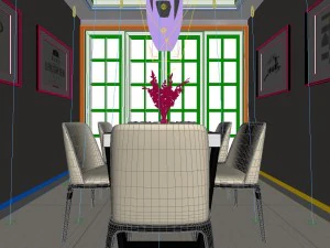 panoramic modern style living room restaurant space 53 3D Model