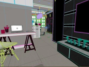panoramic modern style living room restaurant space 53 3D Model