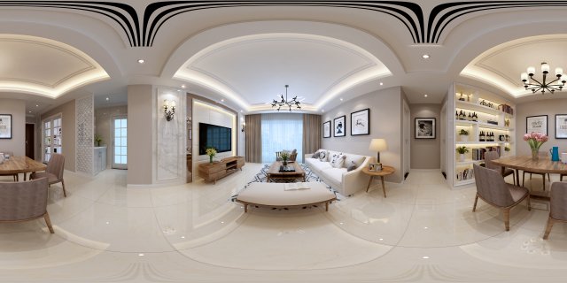 panoramic modern style living room restaurant space 54 3D Модель .c4d .max .obj .3ds .fbx .stl .blend 