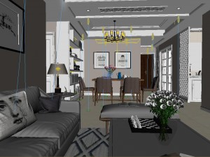 panoramic modern style living room restaurant space 54 3D Модель