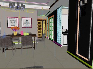 panoramic modern style living room restaurant space 54 3D Модель