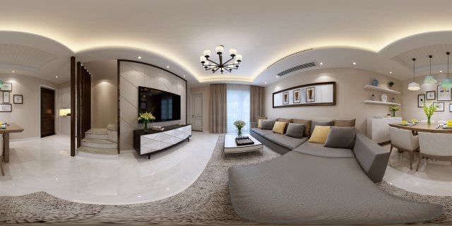 panoramic modern style living room restaurant space 55 3Dモデル .c4d .max .obj .3ds .fbx .stl .blend 