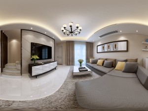 panoramic modern style living room restaurant space 55 3D Модель