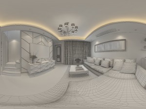 panoramic modern style living room restaurant space 55 3Dモデル