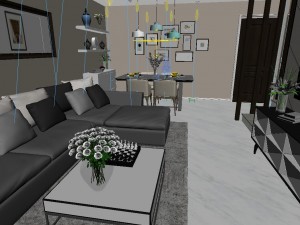panoramic modern style living room restaurant space 55 3Dモデル