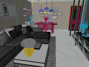 panoramic modern style living room restaurant space 55 3Dモデル